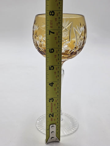 1 VINTAGE GRAPE AMBER GOLD CASED CUT CLEAR CRYSTAL 7 3/4" WINE SHERRY ROEMER