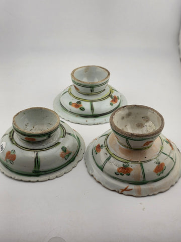 Set Of 3 Chinese 1800's Qing Dynasty Hand Painted Mandarin Rose Porcelain Dishes