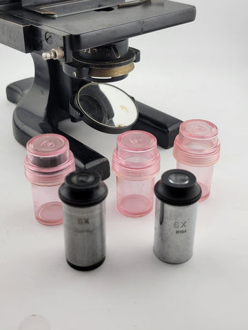 Large Vintage/Antique Spencer Buffalo USA Microscope W/Case & Multiple Parts