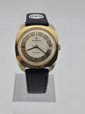 Vintage Rodania Electronic Swiss Made Gold Plated Date Men's Watch Running 34mm