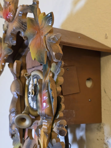 Vtg German Regula Black Forest Hunter Musical Cuckoo Clock 3 Weight Carved. Read