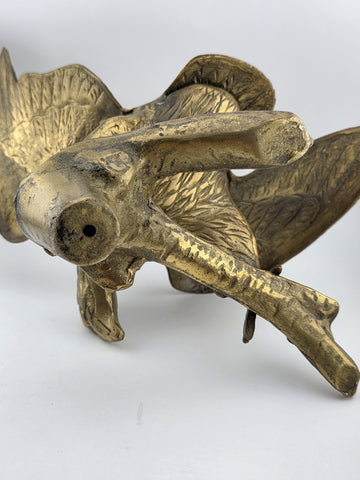 Vintage MCM Large Brass American Bald Eagle Perched on a Branch 14" Wingspan