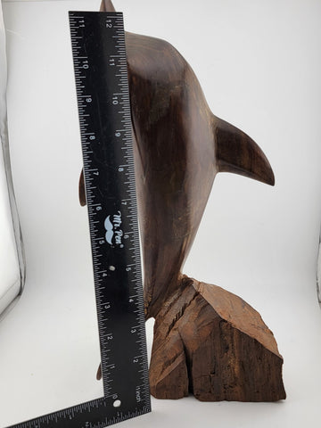 Vintage Ironwood Hand Carved Wood Dolphin Sculpture 13 Inches Tall Retro Deco