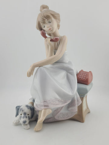 Lladro Porcelain Figurine #5466 Chit Chat Girl On Phone With Dog Dalmatian Spain