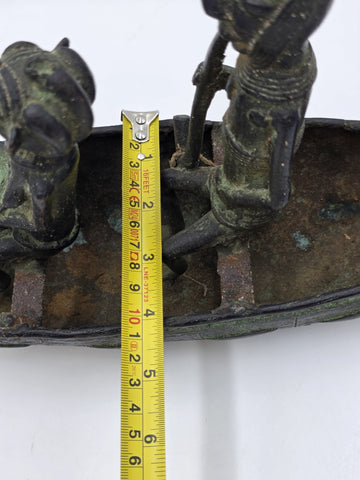 Authentic Mid Cent. 16" Benin Bronze Boat Sculpture African Tribal Lost Wax Art