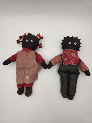 Antique Hannah & George Primitive Folk Art Rag Dolls Signed Handmade 13” Couple