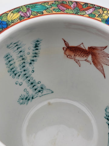 Antique Handpainted Chinoisserie Fishbowl Ceramic Chinese Pot W Geisha Figures.