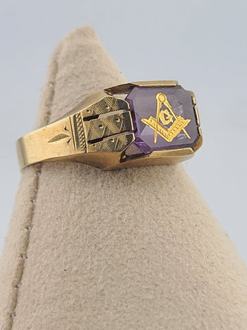 Vintage Mens 10k Solid Gold Masonic With Ruby Ring Size 9 Weight 4.3 Grams