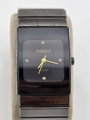 Vintage Rado Diastar Diamond Ladies Quartz Analog Watch Square Black Japan Works