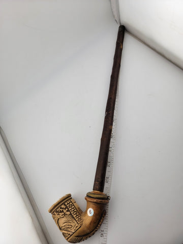 Rare Antique German Carved Meerschaum Pipe Bowl 1800 Horse Design W Long Stem.