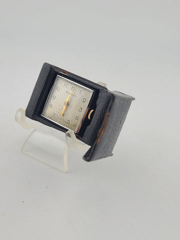 Antique Bulova 10AE In 1937 German Weppler Case Miniature Travel Clock. Works.