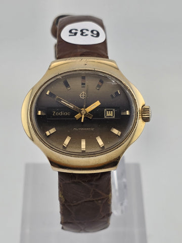 Vintage 1960's Ladies Date Oval Zodiac Automatic Watch. Gold Filled. Working