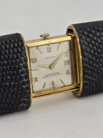 Vintage Rensie Shockprotected Enermatic Mainspring Gold Tone Travel Clock. Read.