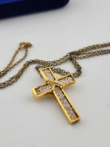 Vtg NIB Franklin Mint "The Pavium Cross" Pure Crystals .999 Silver Necklace COA