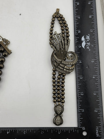 Rare Vintage Heidi Daus Statement Necklace & Bracelet, Chunky Black Faux Pearls