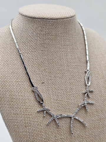 925 Sterling Silver Starfish Statement Necklace Pave CZ Ocean Coastal Jewelry
