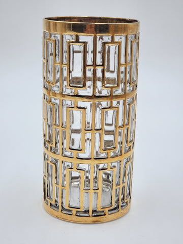 8 Vintage Mid Century Imperial Glass 22k Gold Shoji Trellis Highball Tumblers