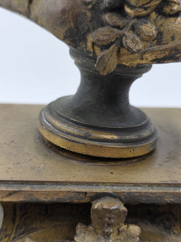Private: 19th Century Brass & Porcelain Mantel Clock w Eight Day Movement. Works