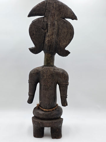 23" Antique Suku Congo Fertility Figure Wood Carving w/ Copper Wrap 1940s