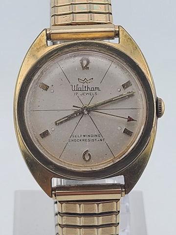 Waltham 17 Jewels Shock Resistant 1970's Watch Sunburst Mens Gold Plated. Read.