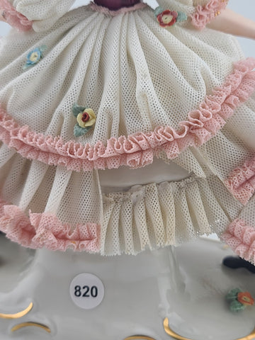 Rare Antique Dresden Porcelain Germany Lace Mother with Daughters and Flowers