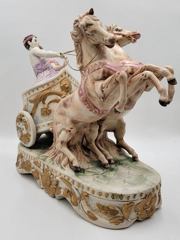 Rare HUGE Antique Ben Hur Porcelain Statue Italy Roman Chariot Racing Horses