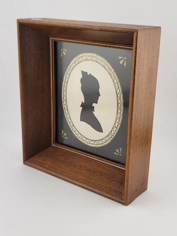 Rare Antique 1920 Portrait Silhouette Of An Old Lady In A Deep Wooden Frame.