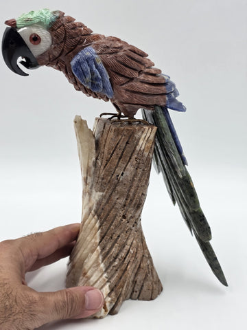 Vintage Hand Carved Macaw Bird Sculpture Rock Agate Crystal Stone Mineral Stone
