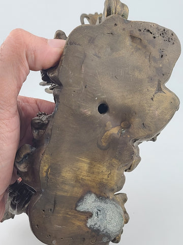 Antique Japan Solid Bronze 8.5" Intricate & Detailed Coiled Dragon w Pearl