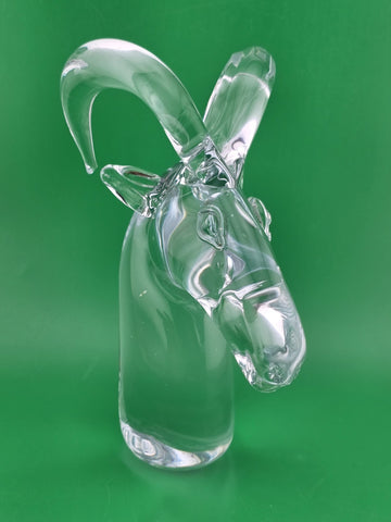 Vintage Mid Century Art Glass Mountain Goat Ram Head Horns Paperweight Figurine