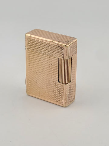 Vintage Small S.T. Dupont Paris Ligne 1 Mesh Pattern Gold Plated Gas Lighter.