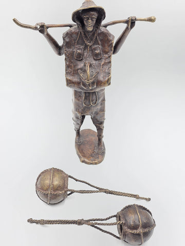 Original Antique C 1940 Burkina Faso Large Heavy Bronze Water Carrier W Africa