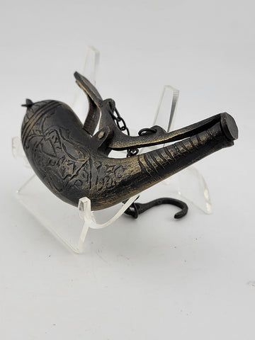 Rare Antique 18th C Ottoman Islamic Bronze Engraved Black Powder Gun Flask.