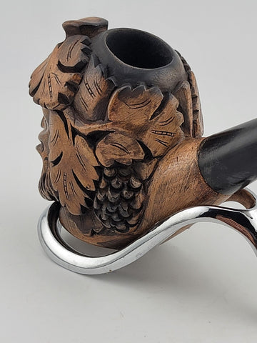 Vintage European Wood Block Pipe Hand Carved Bacco Baccus Greek Worrior Theme.