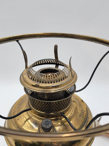 Antique Converted Holmes Booth & Haydens Brass Oil Lamp Ribbed Cased Green Shade