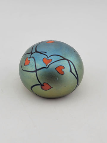 Rare Orient & Flume Iridescent Art Glass Paperweight Flowers Signed May Of 1975