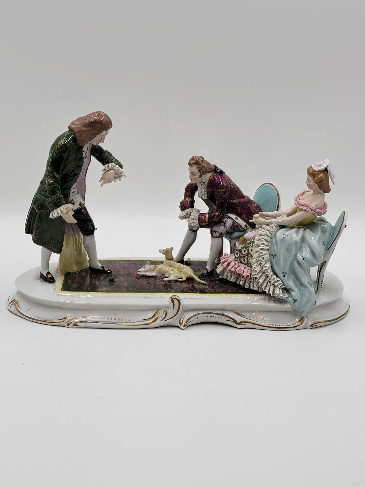 19th Century XL Sitcendorf German Hand Painted Porcelain & Lace Figural Grouping