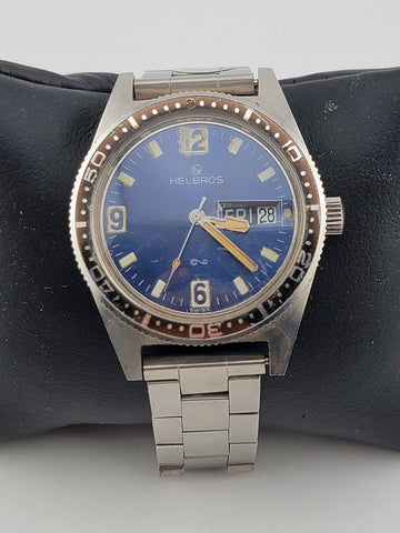 Rare Vintage Helbros/Elgin 9156 Stainless Steel Diver Manual Wind Men's Watch
