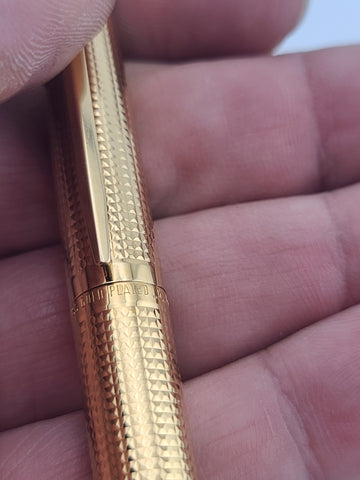 Caran d’Ache Gold Plated Fountain Pen, 14K-585 M Nib Guilloché Pattern Near Mint