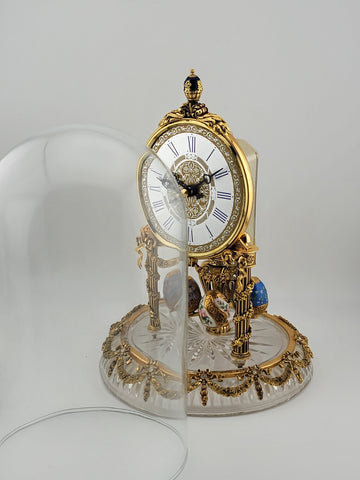 RARE HERMLE & SOHN 24K GOLD FABERGE EGG CRYSTAL CLOCK FOR ALL SEASONS. WORKING.