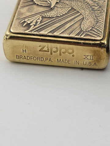 Rare Vintage 1996 Brass Zippo Lighter Soaring Bald Eagle H Patriot USA XII