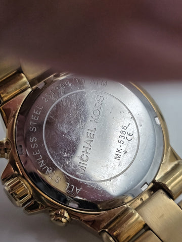 Michael Kors MK5386 Gold Tone Crystal Bezel Chronograph Watch 43mm Date