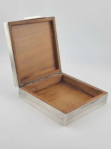 Antique Italian 800 Silver Wood Lined Cigarette Box Mid Century Modern Square