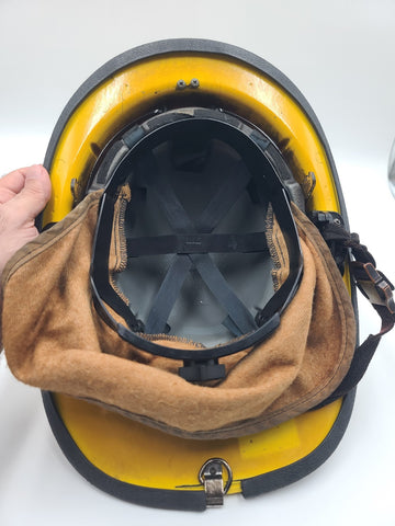 MSA Cairns 1044 2015 Yellow Firefighter Helmet Front Visor. Seen Fire Action.