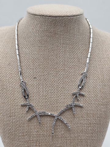 925 Sterling Silver Starfish Statement Necklace Pave CZ Ocean Coastal Jewelry