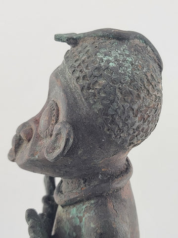 Vintage 1940's African Bronze Figure Rare Benin Style Tribal Bronze Sculpture 9”