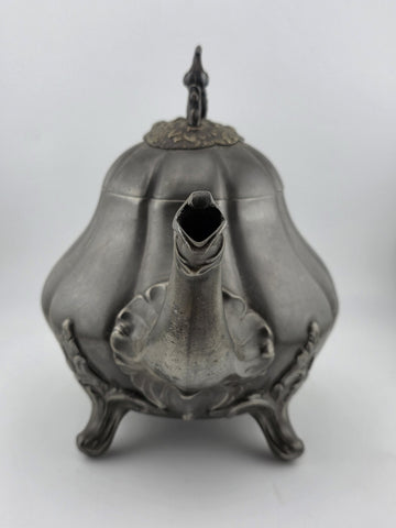 Rare Shaw & Fischer Sheffield Pewter Teapot Hinged Lid Snake Holding Fish Handle