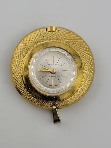 Rare Vintage Caroline 17 jewel pendant Swiss watch. Working Condition. No Chain