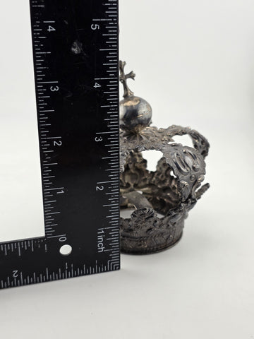 Rare Antique Spanish Colonial Silver Santo Madonna Crown Rare Cross Orb 19th C
