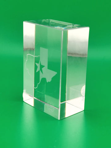 Rare Baccarat Glass Rectangle THE STATE OF TEXAS Crystal Paperweight. Signed.